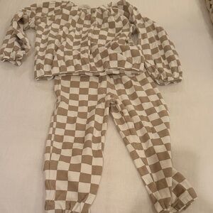 Kids Checkered Pajama Set - Brown and White